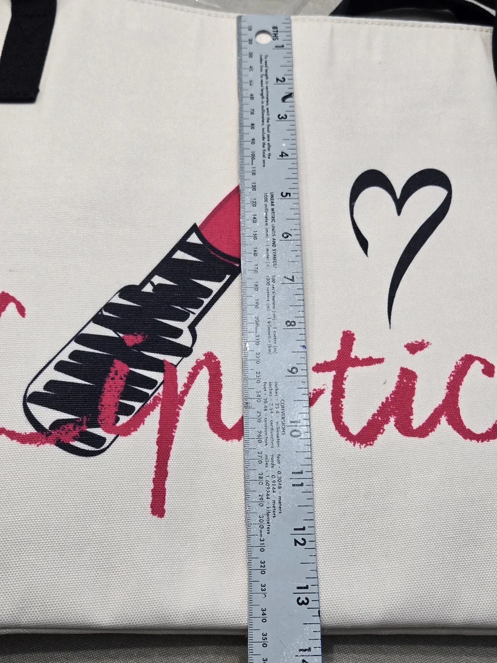 Marvelous Canvas Lipstick Tote Bag with Black Handles - Pink Print NWT